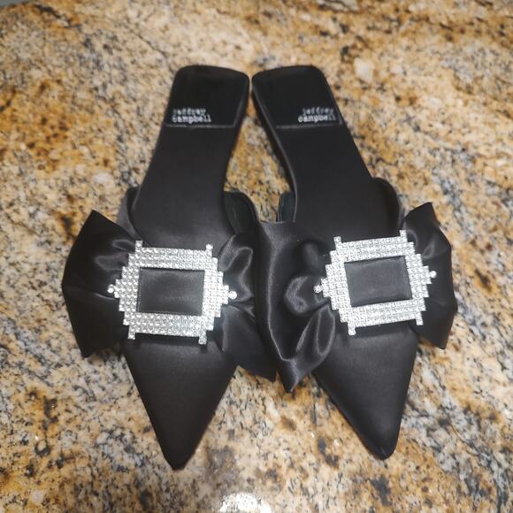 Jeffrey Campbell Black Satin Rhinestone Slip-On Mules Size 8.5 - Picture 5 of 12